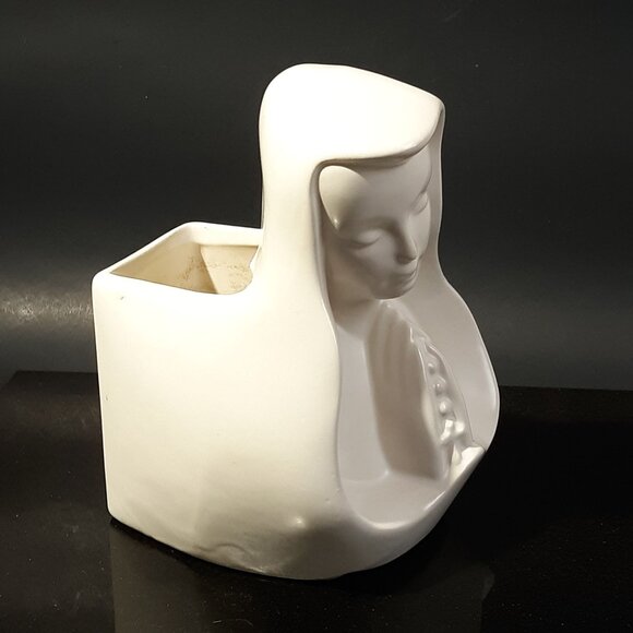 Vintage Imperial USA Pottery Madonna Virgin Mary Bust Planter White Mid Century - Picture 6 of 9